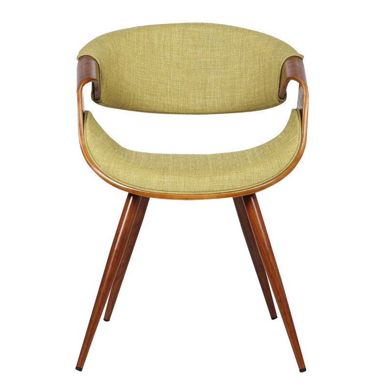 Tuohy Mid-Century Open Back Dining Chair in Fabric Upholstery, Green, Walnut