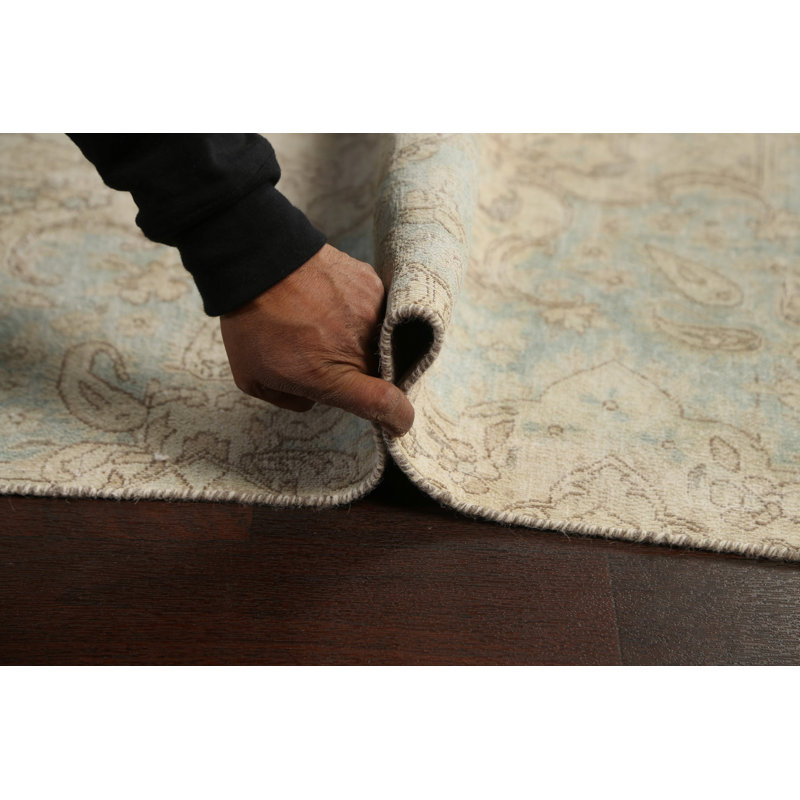 Tapis unique en laine noué à la main beige style années 1950 de 8 pi 9 po x 12 pi 7 po Alasha