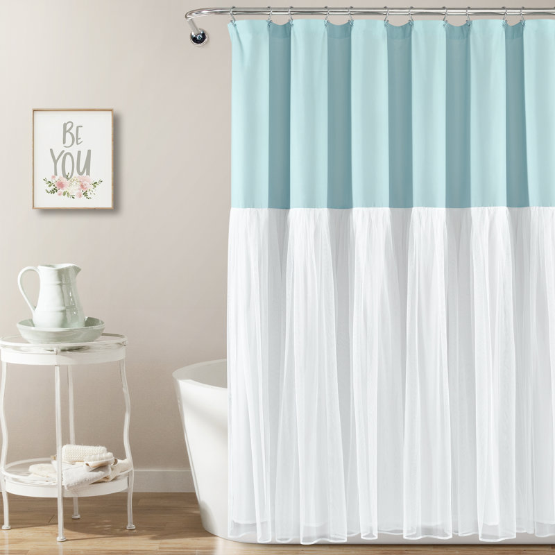 Rideau de douche simple , Bleu/blanc
