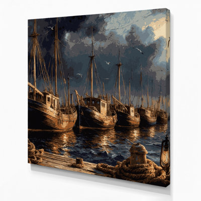 Art nautique noir sur toile, "Nautical Harbor Scenes"