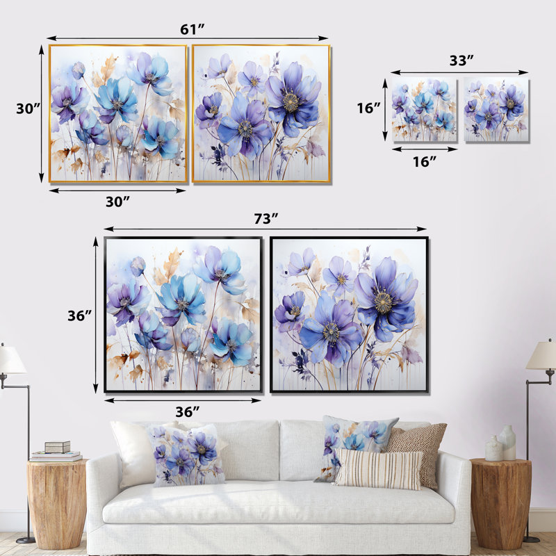 Colourful Tranquil Petals - Abstract Square Collage Set Of 2, Black Floater Framed, 16" H x 33" W