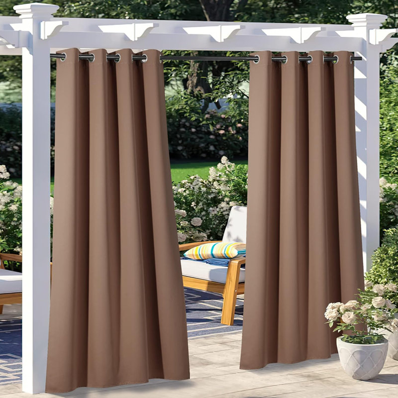 Blackout Outdoor Curtains 2 Panels Waterproof, Thermal Insulated Stainless Steel Rustproof Grommet Indoor Outdoor Curtains & Drapes for Yard/Gazebo Grommet