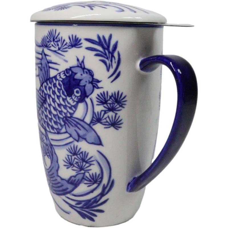 Tasse à thé en porcelaine bleue avec infuseur en acier inoxydable