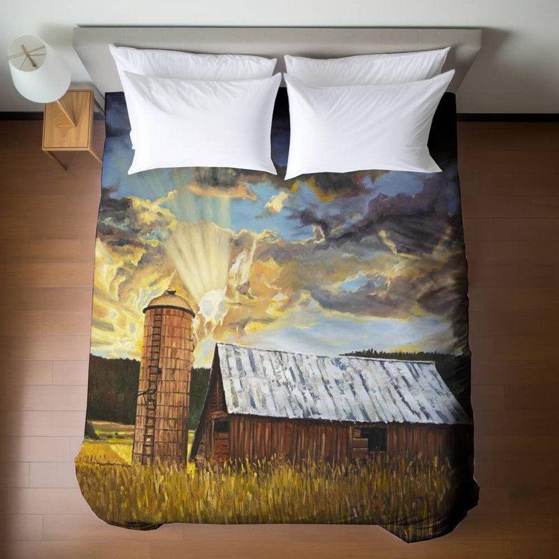 Housse de couette rustique pour grand lit | Scène de grange à foin | Décoration intérieure