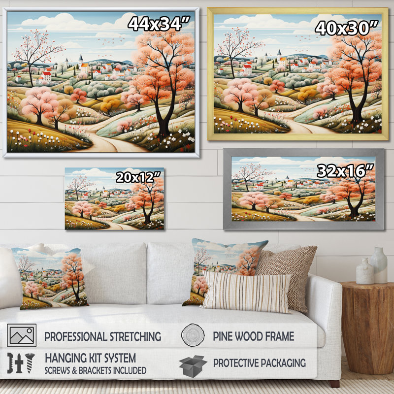 «Countryside Early Spring Landscape II», reproduction sur toile, Cadre photo argenté, H 30 po x l 40 po x P 1,5 po