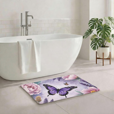 Tapis mauve à motif de pivoines pour salle de bain, 20 x 32 po