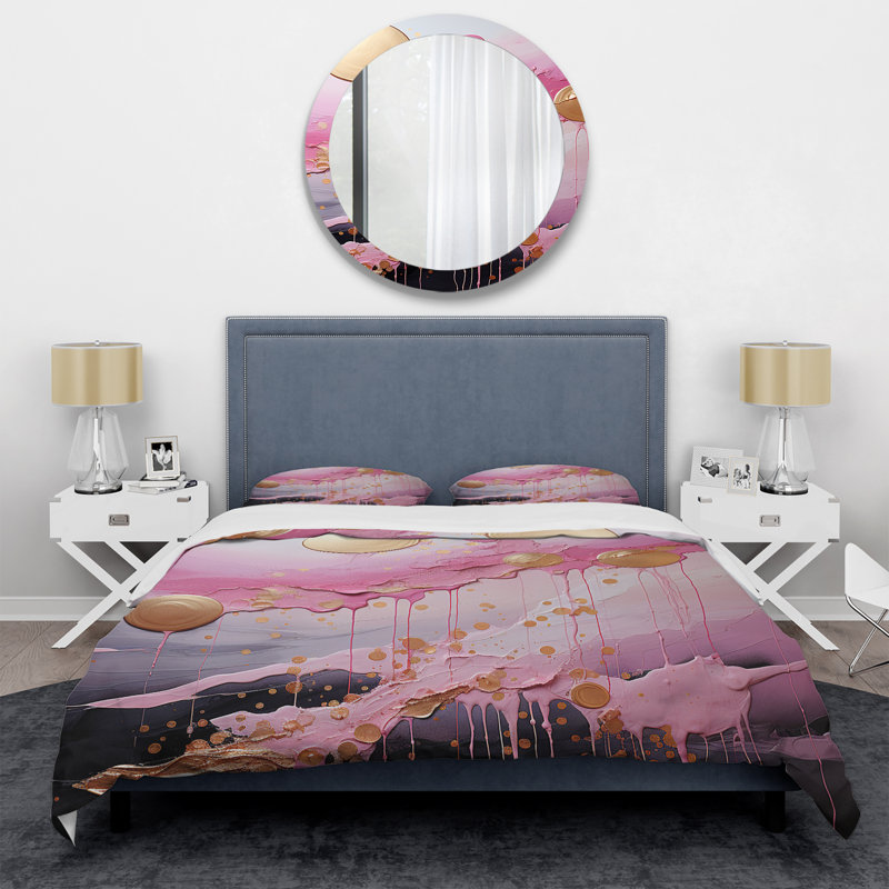 Ensemble de housse de couette Gold and Pink Modern, Housse de couette pour très grand lit et 2 très 