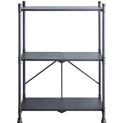 Industrial Rustic 3 Table, Metal Construction In Sandy Black And Dark Bronze Foldable Console, Bronze, Space Saving Option For Home