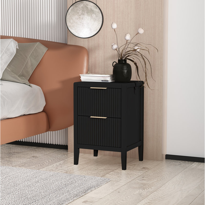 Ameenah 39 cm W Bedside Table, Black