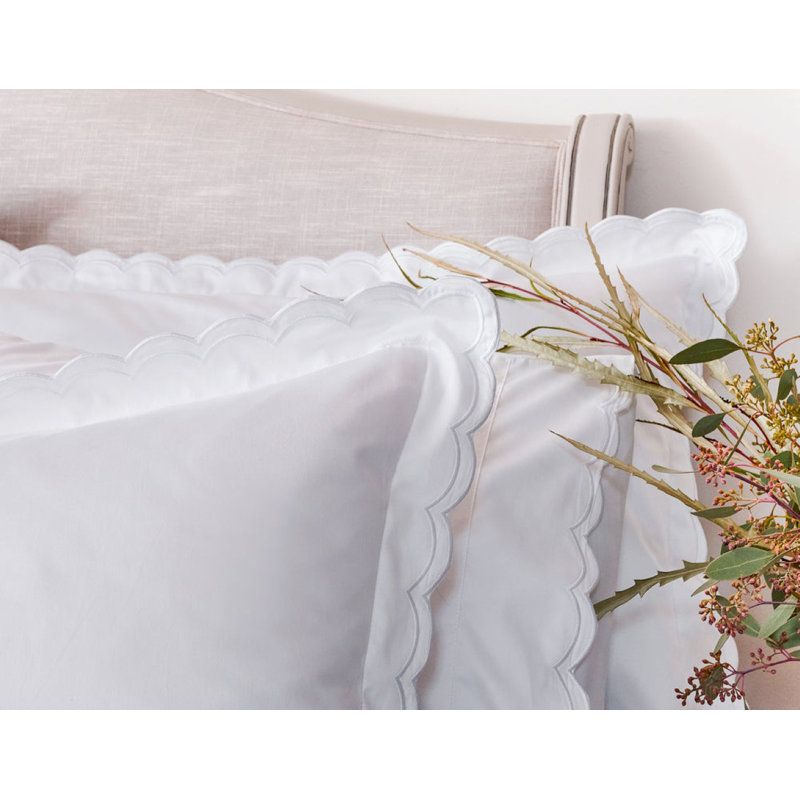 Scallop Edge Duvet Cover Set, Queen Duvet Cover + 2 Standard Pillowcases, White