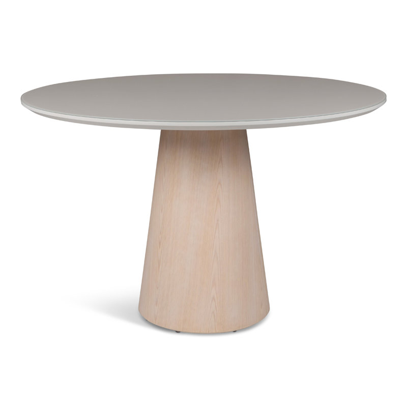 Burdon 47" Glass Top Pedestal Dining Table, Off White/Nevoa