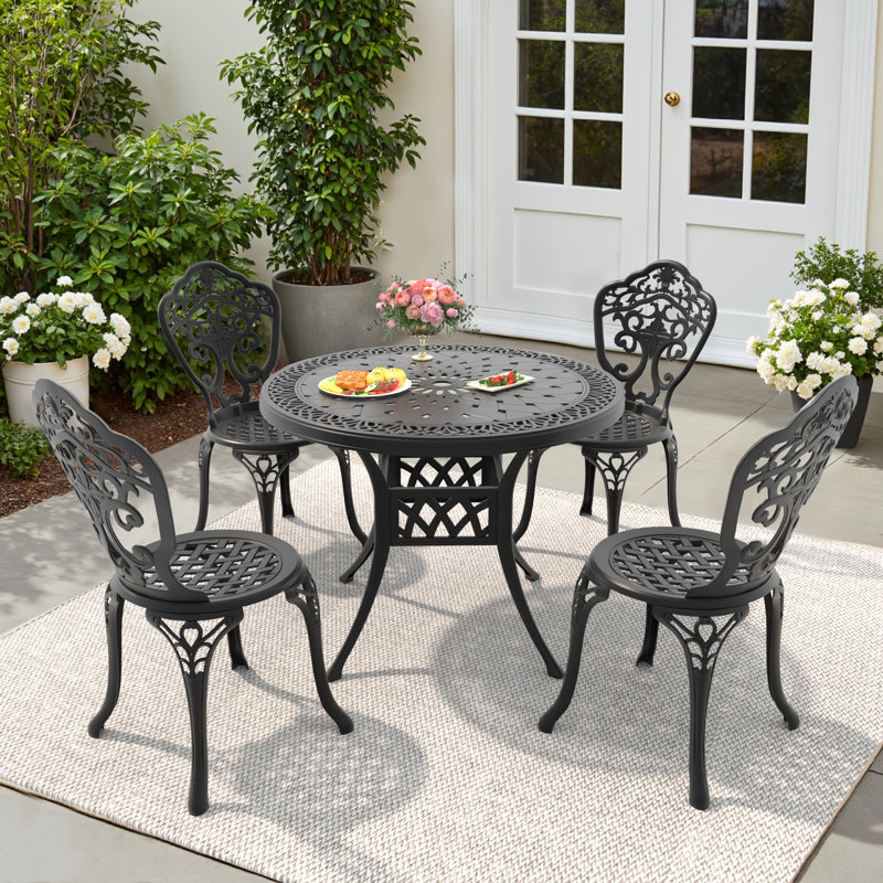5-Piece Round Table Outdoor Cast Aluminum Dining Set, Compact Size Chair (Seat Width:15.35")A Patio and Terrace Essential