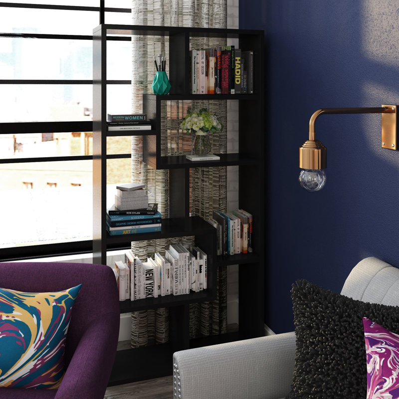 71''H 8-shelf Geometric Display Bookcase, Black