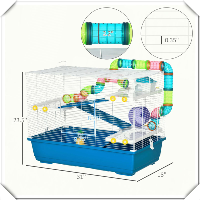 Roue d'exercice à 4 niveaux avec cage à hamster et tubes