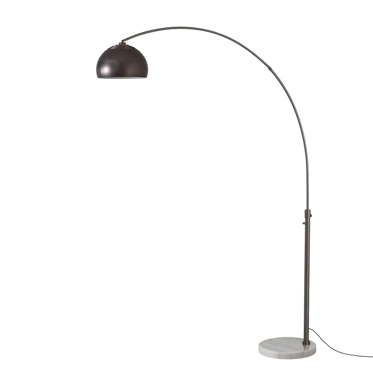 Half Dome 92" Arc Lamp - White Marble Base, Half-Dome Shade, Dimmable, Bulb Included, Half- Dome Black Nickel