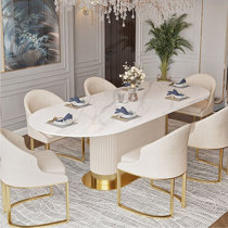 ACEDÉCOR 7 Piece Dining Table Set, Gold Kitchen and Dining Room Sets for 6,  Metal Circling Base Dini…See more ACEDÉCOR 7 Piece Dining Table Set, Gold