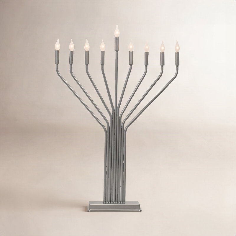 Metal Menorah, Pewter, 23" H x 16" W x 3" D