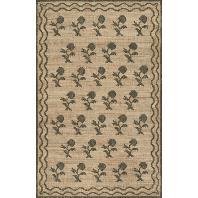 Orchard Green Hand-Woven Floral Jute Rug