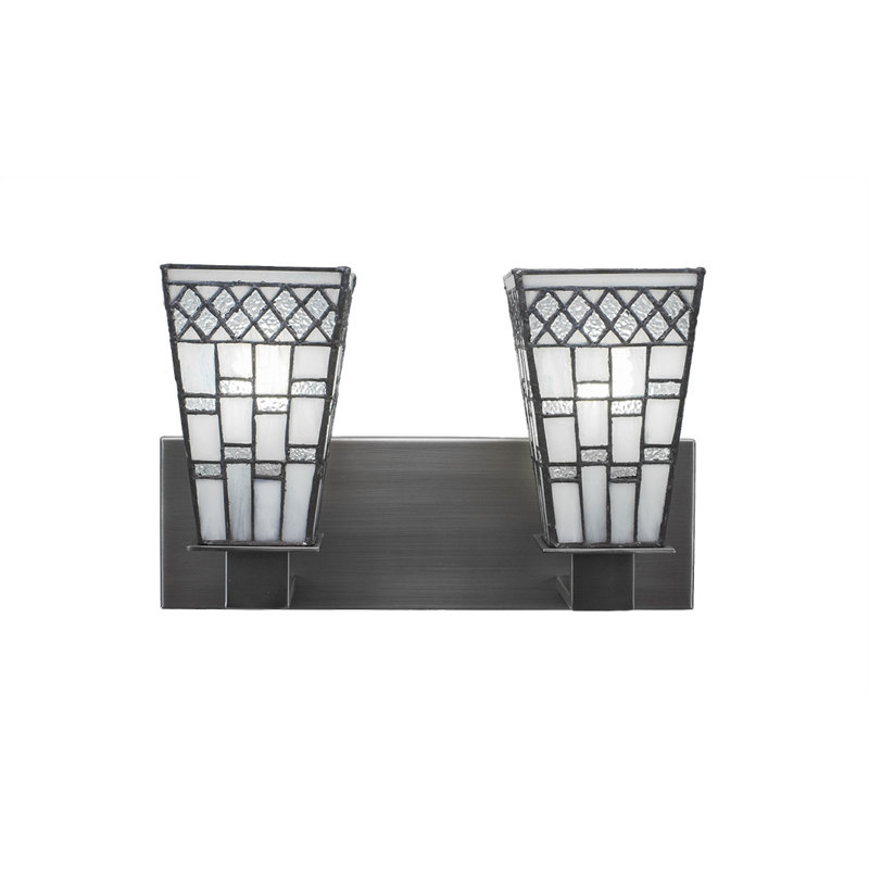 Eurig 2 Light Bath Bar Shown In Graphite Finish With 5" Square Pewter Art Glass