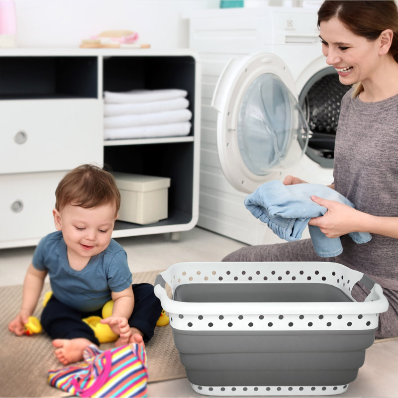 Panier à linge pliable en plastique Lavish Home - Contenant peu encombrant avec poignées à prise confortable pour l'organisation et le rangement de la salle de lavage