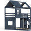 Lit superposé House avec glissoire et échelle, cadre de lit superposé simple avec tablettes de rangement intégrées et garde-robe, lit en bois massif pour enfants-72437848