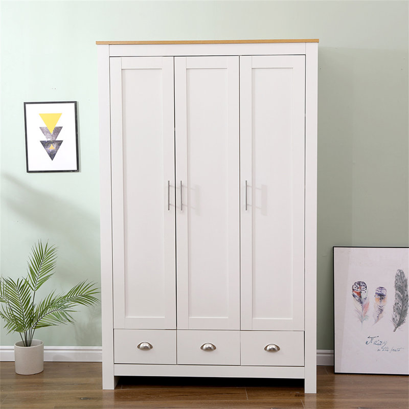 Analeece 3 Door Manufactured Wood Wardrobe, White