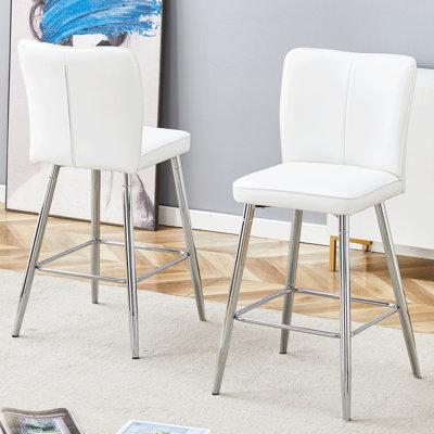 Modern White PU Bar Chair Set - Two Pieces