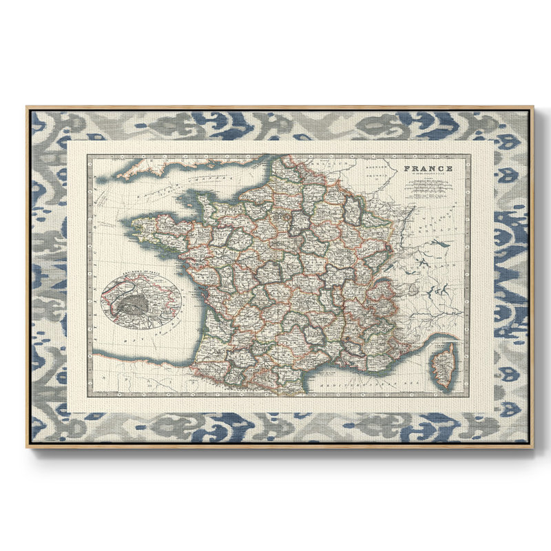 Carte frontalière de la France, H 25 po x l 37 po x P 2 po, Bois naturel