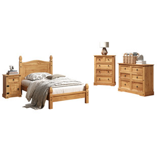 Enye 4 Piece Bedroom Set, One Nightstand, One Bed, One Large Dresser & One Wide Chest Solid Wood Rustic Farmhouse Style