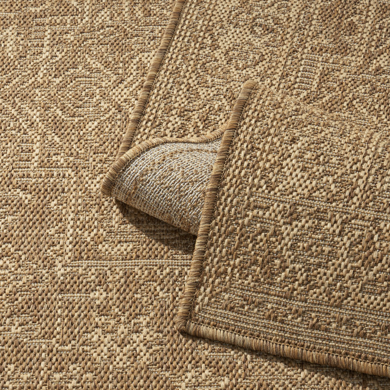 Tapis oriental intérieur / extérieur tissé résistant aux rayons UV brun clair, Brun, Rectangle 5 pi x 7 pi