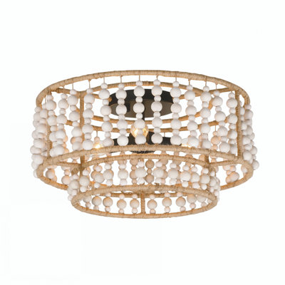 Keronue 3 - Light Wood Beaded Flush Mount