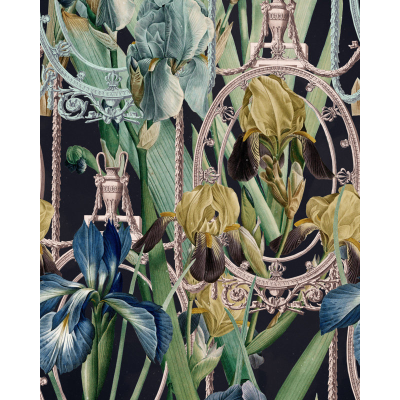 The Royal Garden Floral Wallpaper Roll, Anthracite/Blue/Green