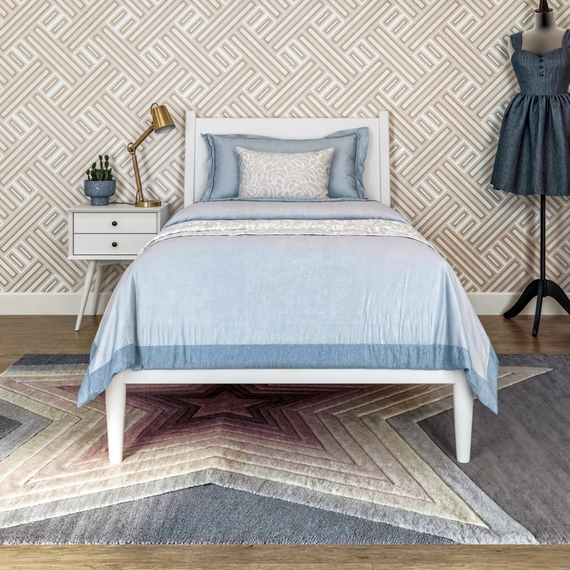 Lit plateforme en bois massif Ashlie, Blanc, Simple