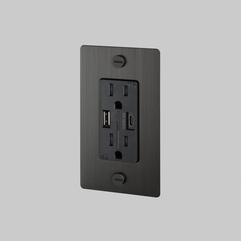 1G Combination Duplex Outlet And USB-A + C Charger / Without Logo, Bronze