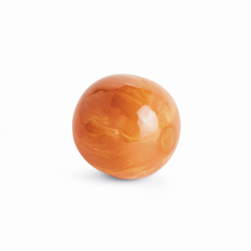 Orbis Enameled Iron Hand-Painted Orb in Orange Small, 4" H x 4" W x 4" D, Orange