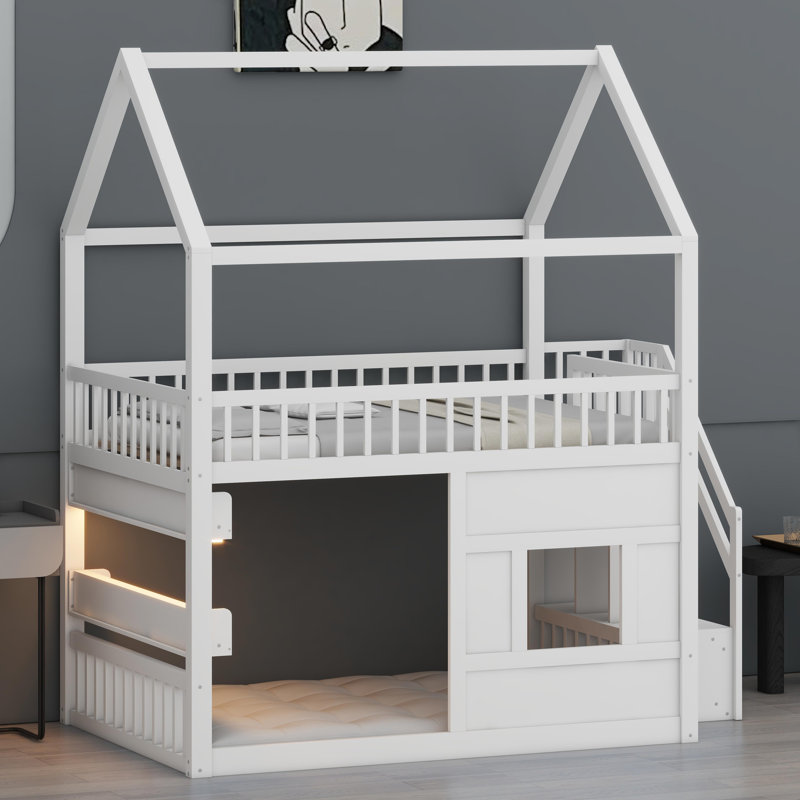 Base de lit Playful House équipée de tablettes lumineuses, White