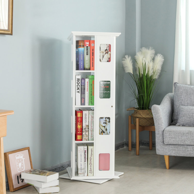 Bibliothèque pivotante à 4 niveaux avec bibliothèque rotative 4 niveaux, (4 tablettes) H 47,2 po x l 17,3 po x P 17,3 po