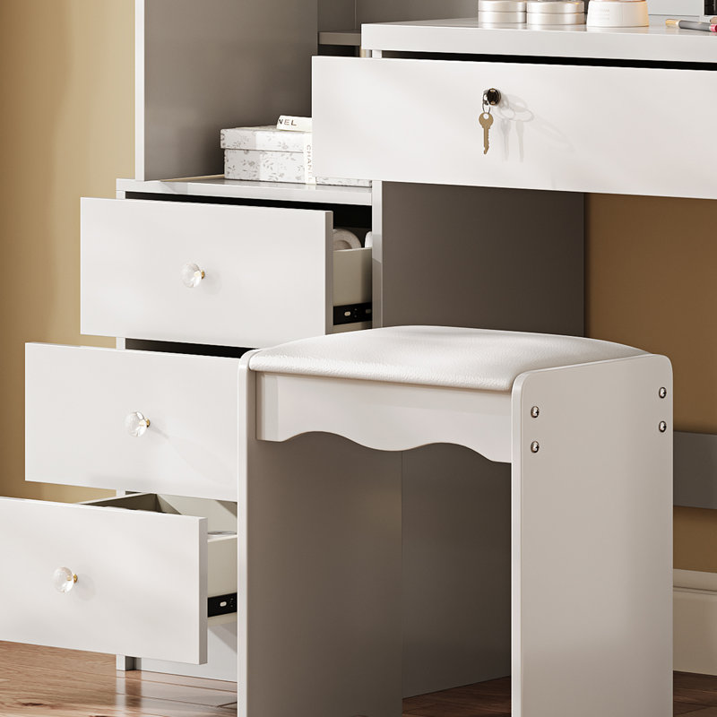 Meuble-lavabo multifonctionnel blanc avec miroir et grand rangement