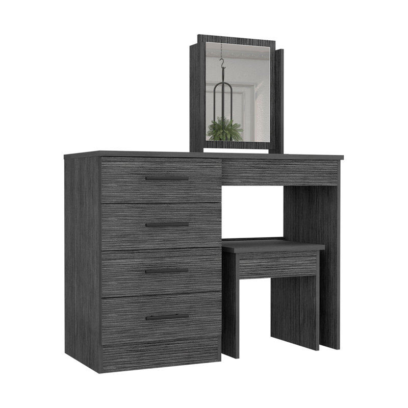 Coiffeuse, miroir, quatre tiroirs, tabouret