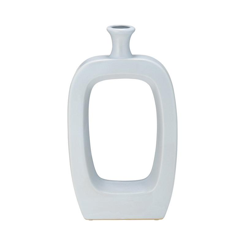 Craigban Modern Stoneware Ceramic Vase with Open Geometric Design - Sleek Decorative Accent, White, 24" H x 12" W x 4" D