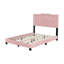 Structure de lit double pleine grandeur avec motif de rivets, tête de lit plateforme moderne en velours rose et rivets fascinants,