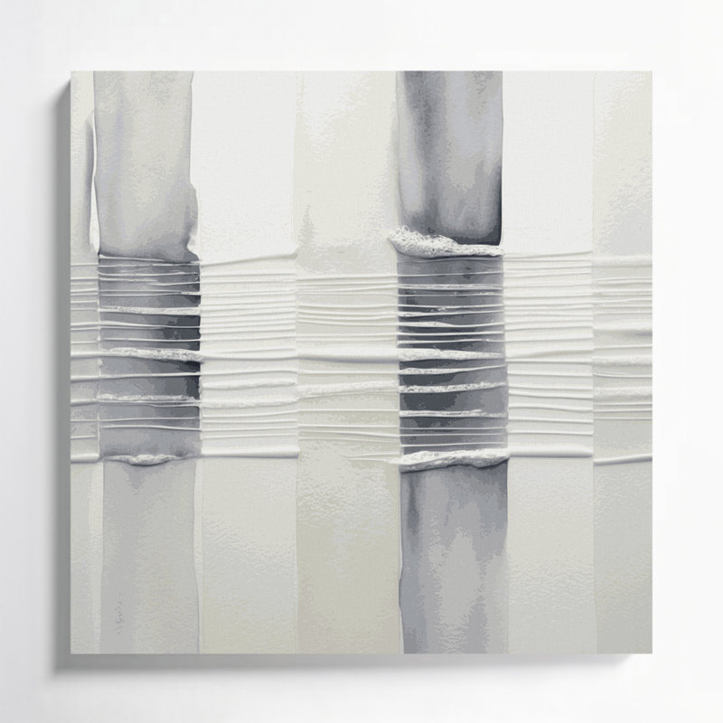 Horizontal Striped Light Grey White Grey Canvas Wall Art, 32" H x 32" W