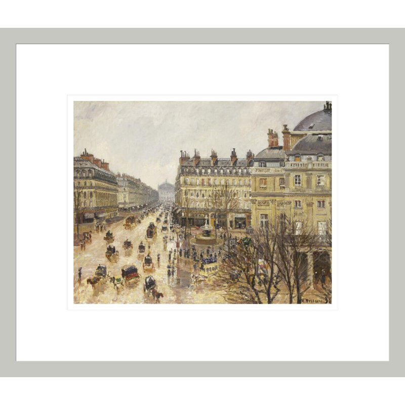Place du théâtre français à Paris: pluie par Camille Pissarro - estampe numérique encadrée, 13.75" H x 15.94" W