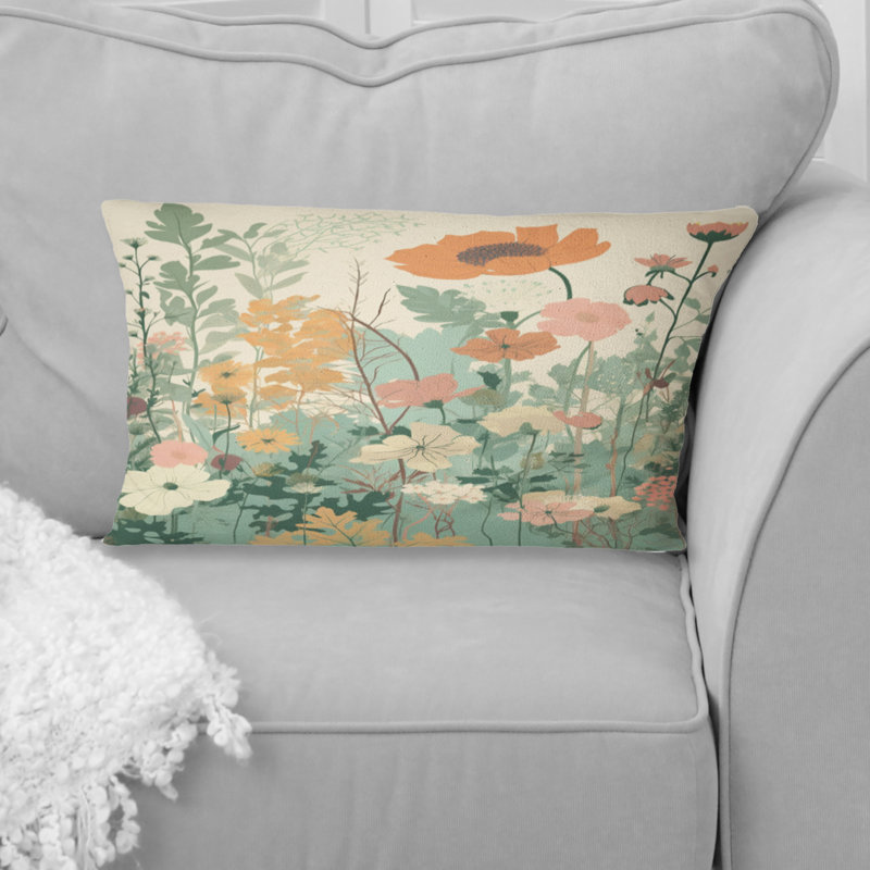 Coussin décoratif rétro avec fleurs rétro rétro pastel - imprimé botanique abstrait