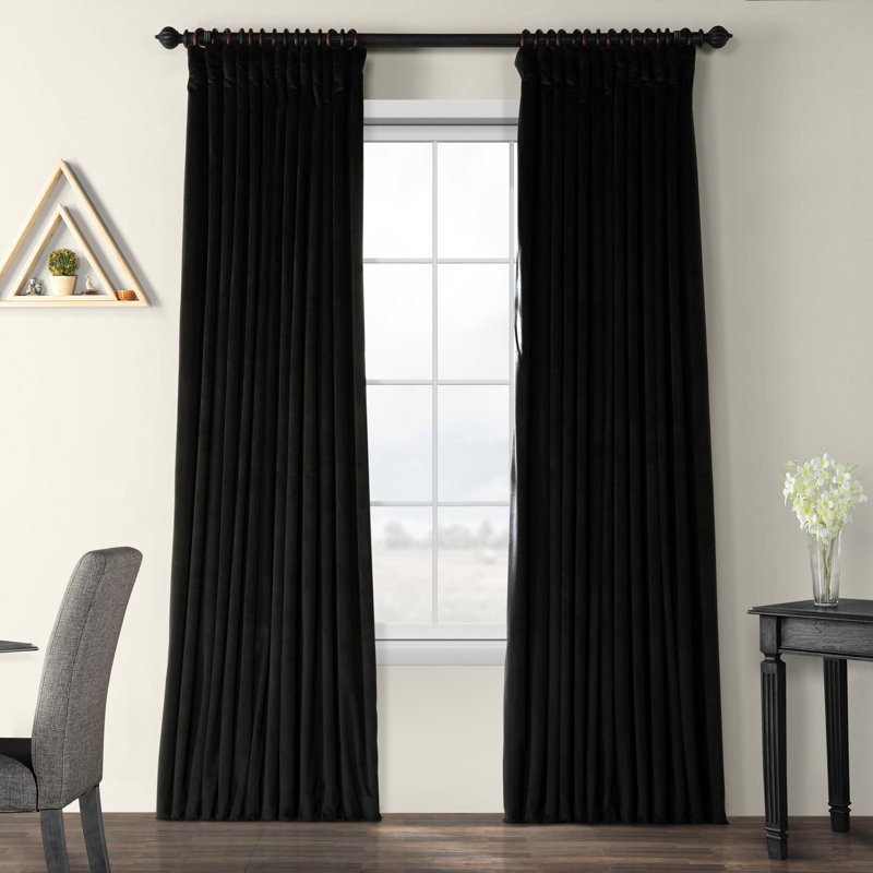 Olivia Velvet Blackout Curtain (1 Panel), 100" W x 120" L, Black