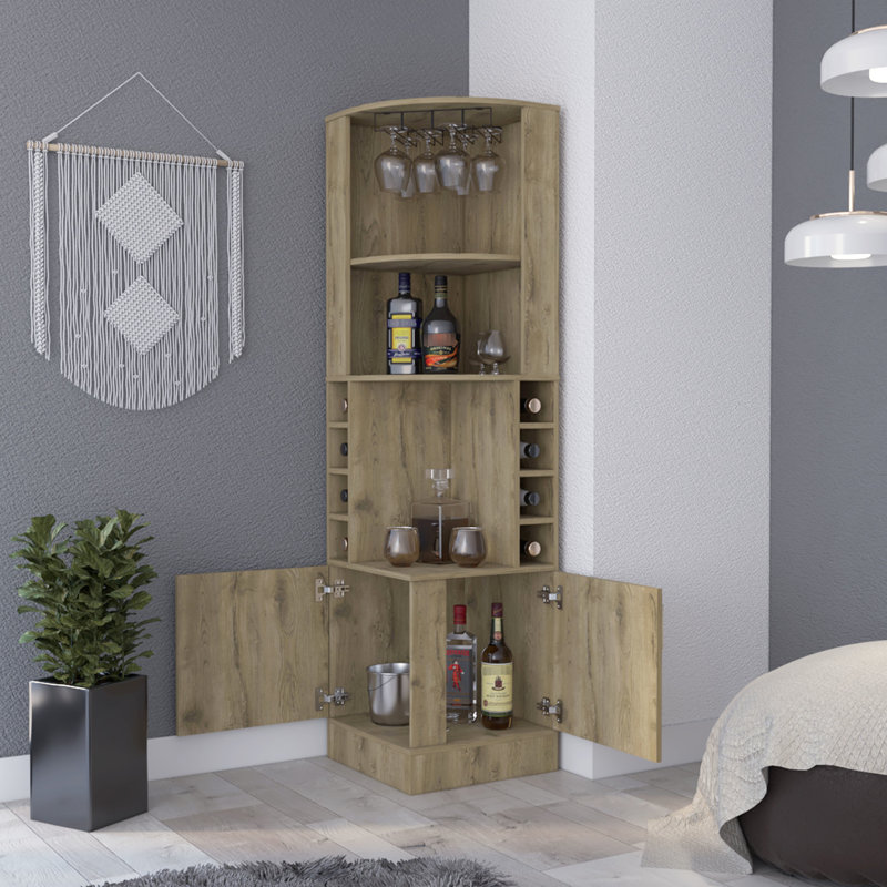 Bar à 2 tablettes et 8 tablettes pour ranger les boissons avec amplement d'espace de rangement, Beige