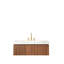 Meuble-lavabo en pierre frittée blanche 48 po, chêne brun, lavabo en céramique avec 3 trous de robinet, armoire de rangement en contreplaqué flottant, tiroir, portes, pré-assemblé, glissières de tiroir encastrées et fermeture en douceur
