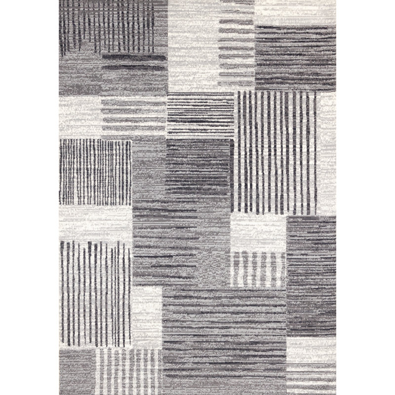 Tapis géométrique moderne à motif géométrique gris crème Fresno, Rectangle 7 pi 9 po x 10 pi 6 po
