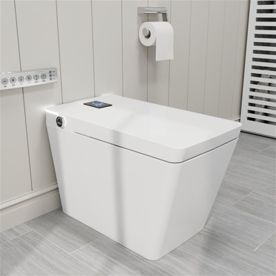 Toilette carrée une pièce à fixation au sol avec télécommande et couvercle automatique