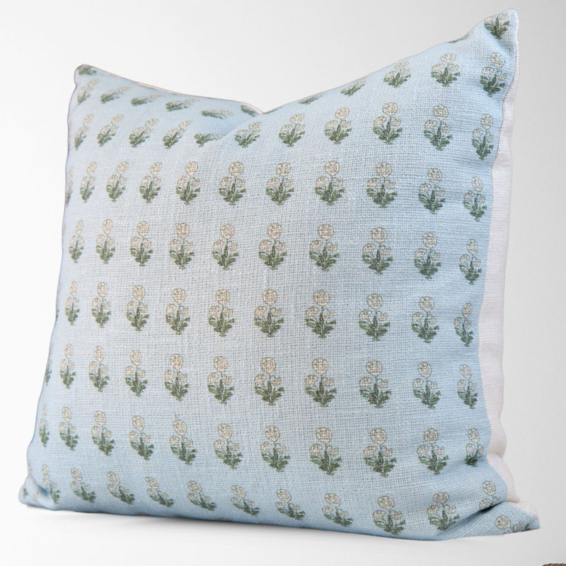  Cotton Throw Square Pillow Cover, Sky Blue Floral